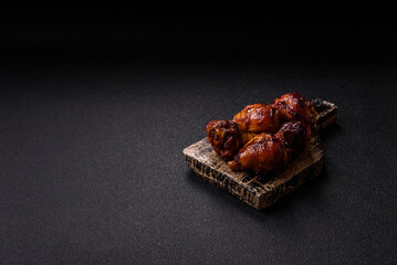 Fried chicken legs with teriyaki sauce, oven baked meat. Chicken legs