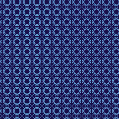 Blue Ornamental Pattern Seamless Wallpaper Background With Interlocking Curves And Diamonds