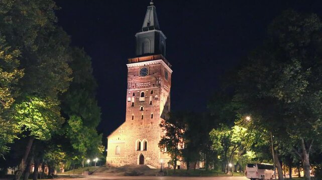 Aerial view of Turku Finland in spring with Turku Cathedral and Aurajoki river