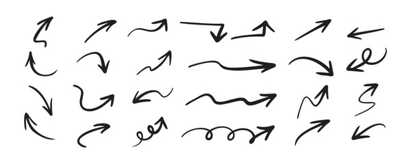 Hand drawn vector arrows doodle set on white background. design element vector illustration.