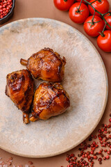 Fried chicken legs with teriyaki sauce, oven baked meat. Chicken legs