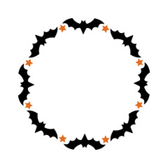 Halloween frame with bats and stars. Circle frame with copy space for text. Isolated decorative element for autumn holiday design, invitations, greeting cards, banners, posters