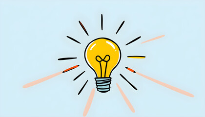 Hand drawn light bulb illustration with rays, symbol of idea, innovation and creativity. Generative AI