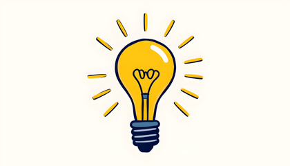 Hand drawn light bulb illustration with rays, symbol of idea, innovation and creativity. Generative AI