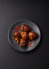 Fried chicken legs with teriyaki sauce, oven baked meat. Chicken legs