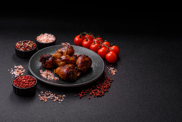Fried chicken legs with teriyaki sauce, oven baked meat. Chicken legs