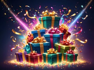 Fototapeta premium Christmas holiday celebration with many colorful gifts