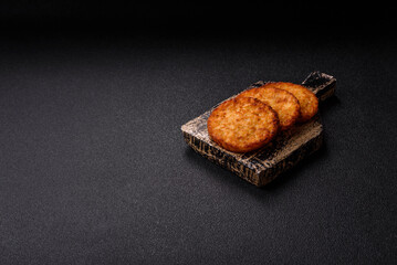 Potato hash browns, a cooked vegetable breakfast food. Potato hash brown