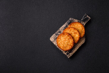 Potato hash browns, a cooked vegetable breakfast food. Potato hash brown