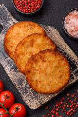 Potato hash browns, a cooked vegetable breakfast food. Potato hash brown