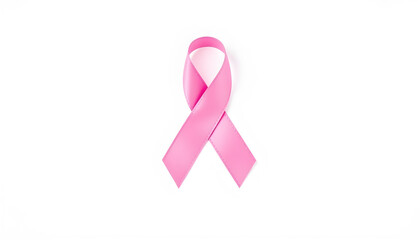 Pink ribbon that signifies breast cancer, the picture is stylized on a white background. The picture is used for medical purposes, so it is very conservative. Generative AI