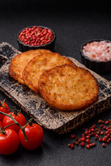 Potato hash browns, a cooked vegetable breakfast food. Potato hash brown