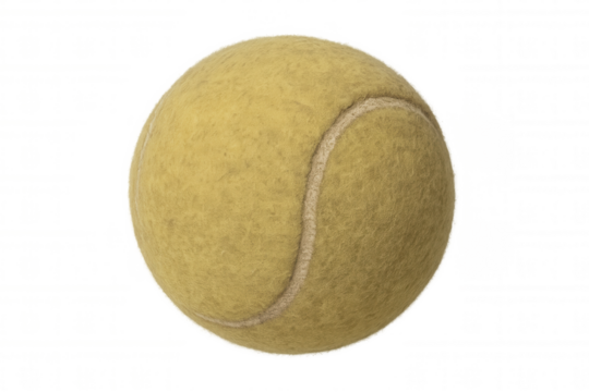 Yellow tennis ball, close-up, isolated transparent background, hard courts, racket sport equipment, championship concept