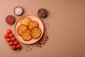 Potato hash browns, a cooked vegetable breakfast food. Potato hash brown