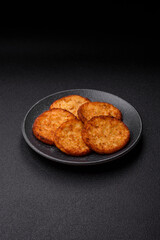 Potato hash browns, a cooked vegetable breakfast food. Potato hash brown