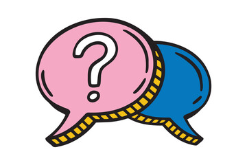 speech bubble question mark. Question mark dialog icon doodle hand drawn. colorful cartoon line drawing clipart symbol