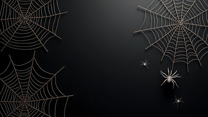 Halloween dark background with spider, Pumpkins, Ghost and Cobwebs and copyspace.