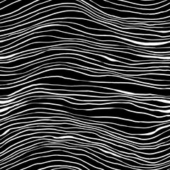 Hand drawn seamless black and white pattern with abstract wavy lines like a child's drawing, waves textile texture and tile motif, mixed media design for fabric, wallpaper, wrapping paper, fashion