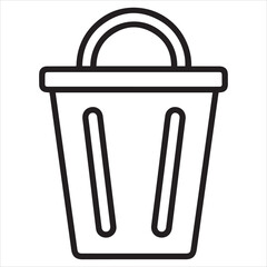 Simple outline icon of an open trash can with a handle

