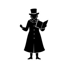 Christmas carol singer silhouette vector on white background