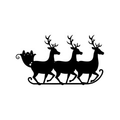 Sleigh with reindeer silhouette vector on white background