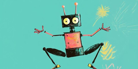 A Colorful Cartoon Robot Featuring a Playful Expression Captivating All Who See It