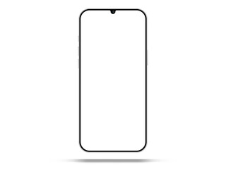 Realistic smartphone mockup. Mobile phone vector with isolated on white background. Device front view. 3D mobile phone with shadow. Realistic, high quality smart phone mockup for ui ux presentation.