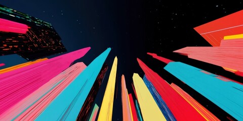A Stunning and Vibrant Abstract Urban Landscape Featuring Colorful and Dynamic Elements