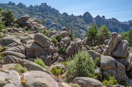 Landscape in La Pedriza, a large granite batholith in the Guadarrama Mountains, Spain