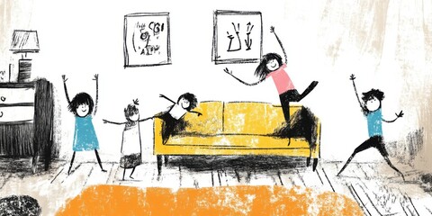 Joyful and Fun Moments of Children Happily Playing and Engaging Indoors Together
