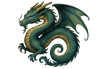 Fototapeta premium Green fantasy dragon mythical creature with wings