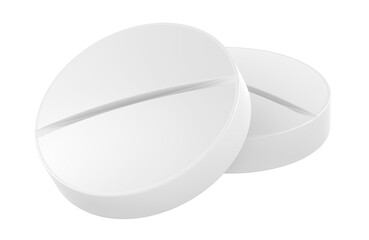 White round tablets with score line. 3D rendering