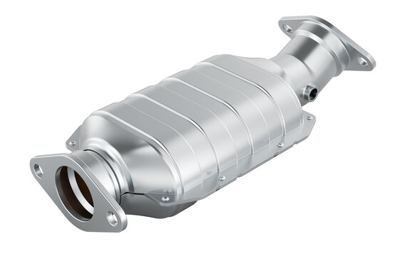 Car catalytic converter metallic. 3D rendering