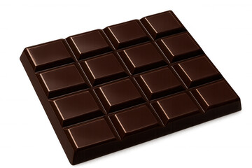 Obraz premium Dark bitter chocolate bar with squares, decadent sweet dessert food, transparent background