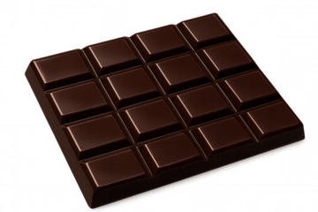 Dark bitter chocolate bar with squares, decadent sweet dessert food, transparent background