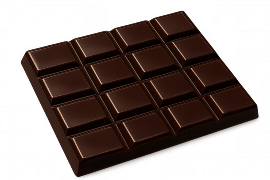 Dark bitter chocolate bar with squares, decadent sweet dessert food, transparent background