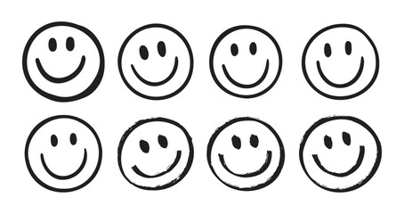 Happy face with smile vector, emoji, expression. Smile face brush stroke. expression joy, happiness. Free hand doodle icon