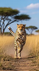 Cheetah on the Hunt - A Focused Pursuit in the Savannah.