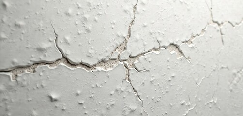 Obraz premium Cracked white paint on surface. Detailed texture shows damage and decay. Abstract background for various design projects. Minimalist style of wall surface with rough, weathered appearance