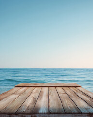 Fototapeta premium Empty Podium Sea Background and Wood Texture