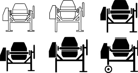 Set of cement mixer vector icon