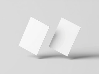 Two floating white cards hover mid-air on a light gray background, casting soft shadows &mdash; minimalist, dynamic mockups perfect for branding or presentation design.