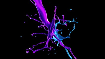 A vibrant splash of purple and blue liquid explodes dynamically against black — energetic, artistic, and visually striking with bold color contrast and motion.