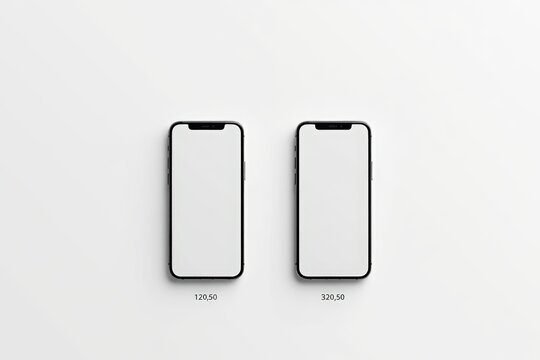 Two sleek smartphones with blank screens stand side by side on a white surface, labeled &ldquo;128GB&rdquo; and &ldquo;512GB&rdquo; &mdash; minimalist mockups for tech product presentations.