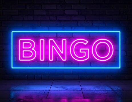 Bright Neon BINGO Sign with Glowing Elements