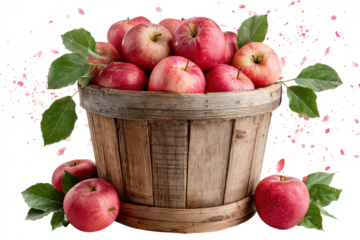Freshly picked apples in a wooden basket a harvest bounty perfect for healthy eating and autumn themes