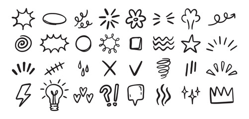 Expression sign hand drawn doodle set for concept design. Expression elements isolated on white background.