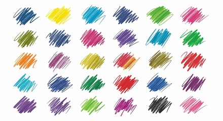 A Variety of Colorful Scribble Swatches Representing Different Artistic Hues and Textures