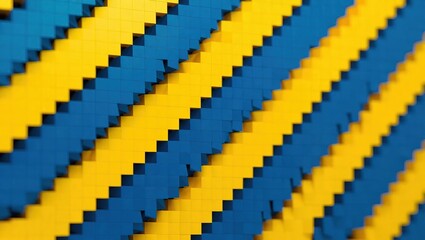 Abstract background with blue and yellow zigzag stripes creating a dynamic pattern.