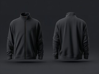 Sleek black track jacket showcased front and back perfect for modern athleisure and brand mockups